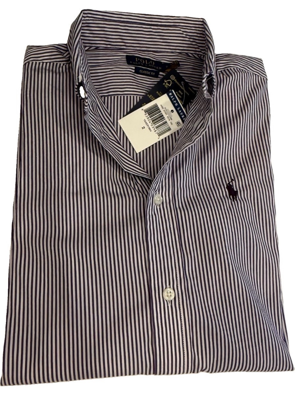 Ralph Lauren Women’s Button Down Shirt Purple White Stripe Easy Care Sz 2 NWT